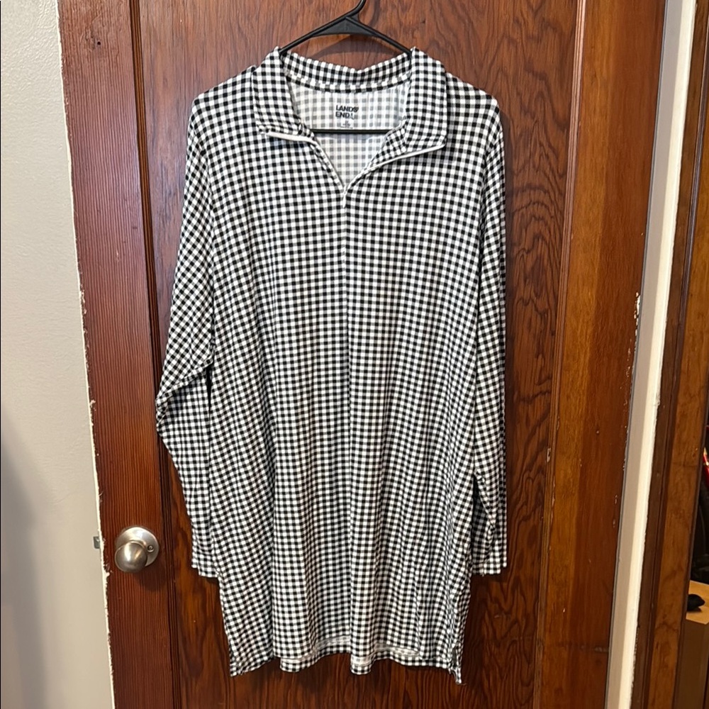 Lands End Black and White Checkered Long Sleeve Shirt size 2X